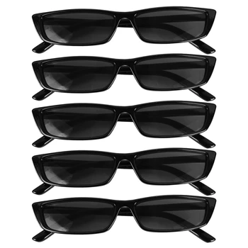 5X Vintage Dikdörtgen Güneş Gözlüğü Kadın Küçük Çerçeve Güneş Gözlüğü Retro Gözlük S17072 Siyah Çerçeve Siyah