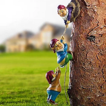 Yaramaz Tırmanma Halat Peri Bahçe Cüceler Heykeli, reçine Bahçe Gnome Ağacı Hugger Açık Dekor Aksesuarları İçin Çim Balkon