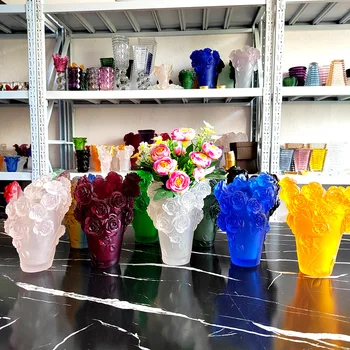 Kristal Çiçek Gereçleri Renkli Sır İkebana Vazo Kazınmış Güller İle Ev Masa Dekor Pencere Dekorasyon Balkon Süs