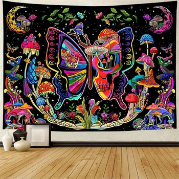 büyücülük Goblen Beyaz ve Siyah Çiçek Eller Psychedelic sihirli Hippi Boho Duvar Asılı Kehanet Goblen yatak odası dekoru