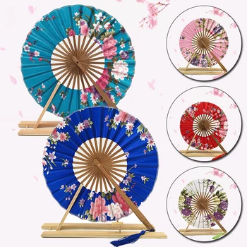 Yeni Japon Tarzı Sakura Çiçek Cep Katlanır El Fan Yuvarlak Daire Düğün Parti Dekor Hediye Bambu Fırıldak Fan Ev Dekor