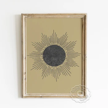 Siyah Sunburst Sanat Baskılar Poster, Soyut Güneş Şekiller Duvar Resmi, Bohemia Tarzı Tuval Boyama, orta Yüzyıl Modern Ev Dekor