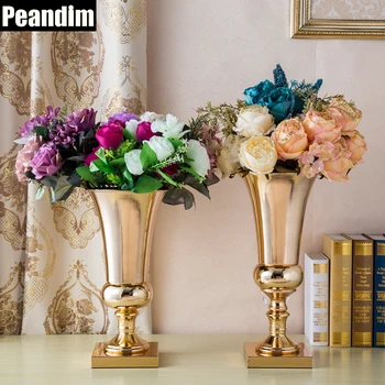 PEANDIM Metal Çiçek Vazo Altın düğün için mumluk Süslemeleri Yol Kurşun 40cm ve 43cm Boyunda Çiçek Tutucular