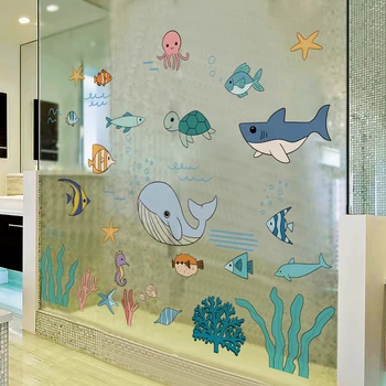 DIY Deniz Dünya Hayvan duvar çıkartmaları Çocuk Odası Dekor Estetik Banyo sanatsal fresk Çocuk yatak odası dekoru Dekorasyon