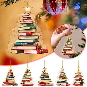 Noel Kitap Severler Şekilli Akrilik Noel Asılı Süsleme Noel Ağacı Asılı Süsleme Kolye