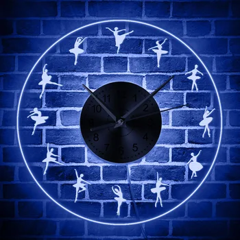 Balerin led duvar saati İkonik Dansçılar Akrilik Kenar Aydınlatmalı Şeffaf Dekoratif Saat Duvar Saati Çok Renkli Arka Işıklar