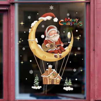 Noel Statik Elektrik Çıkartmalar Karikatür Noel Baba Kardan Adam Noel Ağacı Pencere Duvar Sticker Merry Christmas Natal Navidad