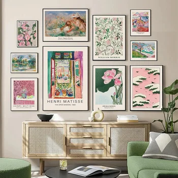 Iskandinav Klasik Vintage Duvar Sanatı Soyut Matisse Çiçek Yeşil Pembe HD Tuval Poster Baskılar Ev Yatak Odası Oturma Odası Dekor