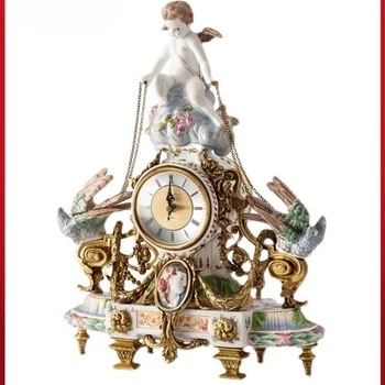 Fransız Boyalı Seramik Kakma Bakır Melek Saat Modelleme Oturma Odası Dekorasyon