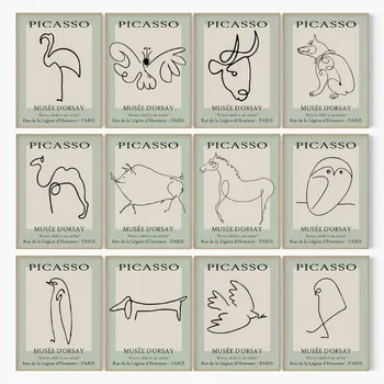 Picasso Soyut Hayvan Skeçler Poster Picasso Hattı Hayvan Modern Çizimler Minimalist Sanat Tuval Boyama Duvar Sanatı Ev Dekor