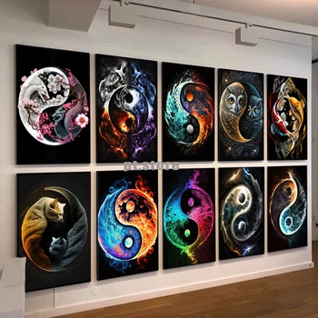 Doğal Peyzaj Kozmik Yin Yang Sekiz Diyagramlar Dizi Renkli Soyut sanat posterleri Ve Duvar Oturma Odası arka plan duvar Dekoru