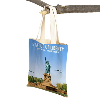 New York Roma İtalya Yunanistan Liberty City Bayan Alışveriş Çantası Çift Baskı Çanta Moda Rahat Kadın Alışveriş omuz çantaları