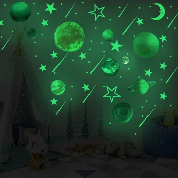 T40 # Aydınlık Yıldız Ay Gezegen Dekorasyon duvar çıkartmaları Yatak Odası Oturma Odası Çocuk Odası Ev Astronot Aydınlık Çıkartmalar