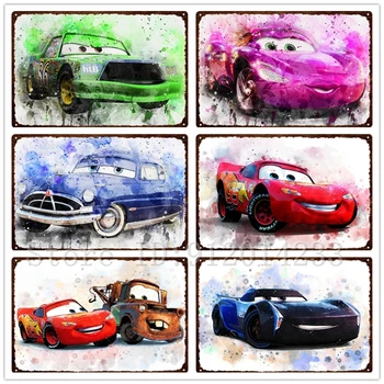 Disney Pixar Filmler Arabalar Vintage Metal Işareti Karikatür Animasyon Teneke Tabaklar Çocuk Odası dekorasyon için duvar boyaması Demir Boyama