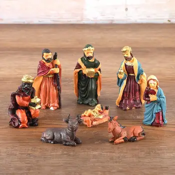 8 adet Doğum Sahnesi Seti Bebek İsa Noel Figürleri Süs Reçine İsa Heykeli Figürler Güzel Ev Hediyeler Dekorları