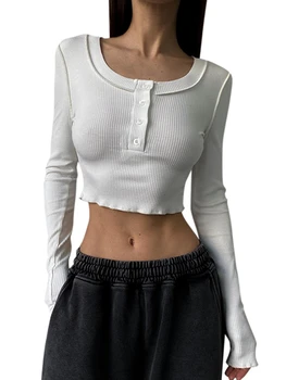 RUİBBWAN Kadınlar Uzun Kollu Mahsul Tops Yıldız Girdap Topu Baskı T-Shirt İlkbahar Sonbahar Casual Slim Fit Nervürlü Gömlek Streetwear