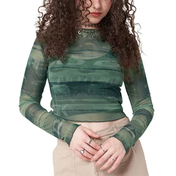 Kadın Tüp Üst Uzun Kollu Üstleri tam örgü Mektubu Desen Sıska Versiyonu Bahar Giyim Sıska Fit streetwear tişört