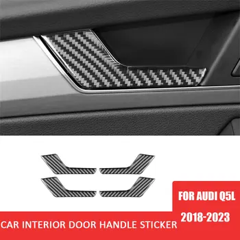 4 adet Araba İç Kapı Kolu Trim Sticker Karbon Fiber Audi Q5L 2018-2023 Dekorasyon Kapak Oto İç Aksesuarları