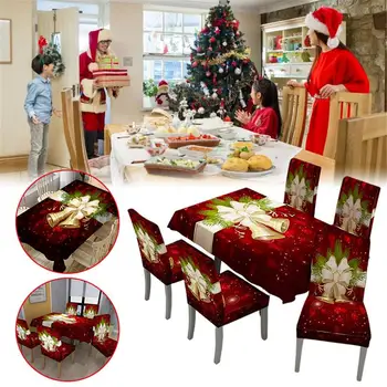 Noel Masa Örtüsü Çan Tarzı Streç noel sandalyesi Yemek Odası İçin Kapakları Yıkanabilir Çıkarılabilir Noel Koltuk Slipcover