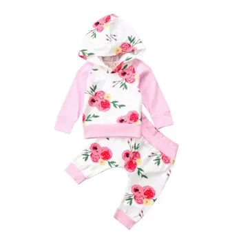 Rahat Pamuk Yenidoğan Bebek Bebek Çiçek Baskı Uzun Kollu Üstleri + Pantolon 2 adet Kıyafetler Giysi Set Boyutu 0-24 M