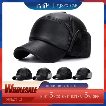 Kış Deri Kürk beyzbol şapkası Erkekler İçin Earmuffs Sıcak Kalın geniş şapka Peluş Kadife kulak koruyucu Snapback Şapka Casquette Kemikleri