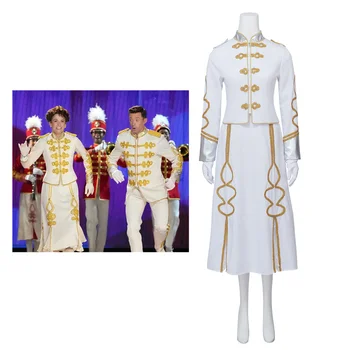 Kadın Müzik Adam Cosplay Kostüm Broadway Sahne Gösterisi Elbise Seti Beyaz askeri Elbise Takım Elbise Cadılar Bayramı Sahne Gösterisi Elbise Kostüm