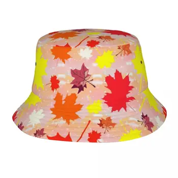 Hip Hop Renkli Akçaağaç Yaprakları Kova Şapka Kadın Erkek Katlanabilir Kamp Yaprak Balıkçılık Şapka plaj şapkası Giyim