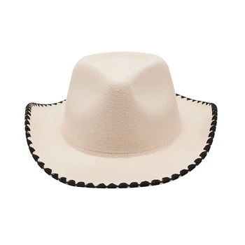 Kadın Kürklü Trim kovboy şapkası Düz Renk Geniş Kenarlı Teksaslı kovboy şapkası Kürklü Plaj Fantezi Kadın Kap