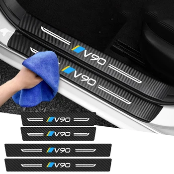 Karbon Fiber Araba Kapı Eşiği Koruyucu Çıkartmalar Volvo V90 Logo Pedalı Muhafızları Bagaj eşiği tıkama plakası Çıkartmaları Aksesuarları