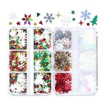 6 İzgaralar Noel Kar Tanesi Tırnak Pul Beyaz Kar Tanesi Glitter Gevreği Manikür Tasarım Kış Tırnak Sanat Dekorasyon Aksesuarları
