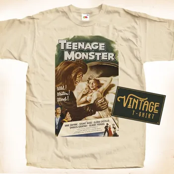 T Shirtnage Canavar gömlek Doğal Vintage Pamuk Film Afiş Bej Tüm Boyutları Sml XL 2X 3X 4X 5X