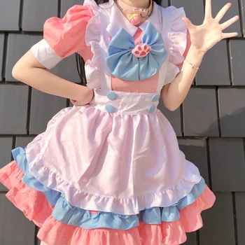Yeni japon animesi karakter süper sevimli pembe hizmetçi kıyafeti tatlı, taze ve sevimli Lolita kadın kıyafeti Lolita seti elbise