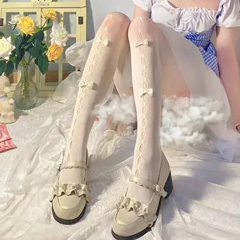 Lolita Cosplay Kızlar İlmek Hollow Out Külotlu Seksi İnce İns Gelgit Dantel Tayt Anime Çorap Siyah Beyaz File İpek Çorap