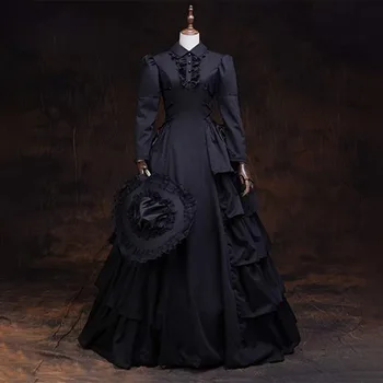 Cadılar bayramı Gotik viktorya dönemi tarzı elbise Dönemi Balo Reenactment Tiyatro Elbise Balo Steampunk Kraliçe Vampir Elbiseler Vintage