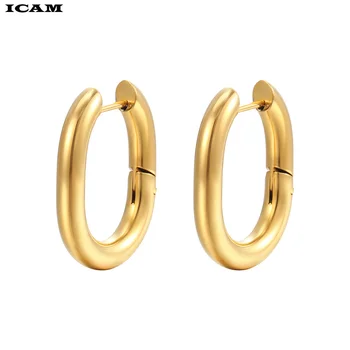 ICAM Moda Altın Renk Kare Daire Hoop Küpe Kadınlar için Huggies Kulak Toka Küpe Kulak Piercing düğün takısı 2023