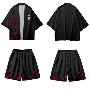 Iki parçalı Takım Elbise Erik Bossom Baskı Yukata Kadın Kimono ve Şort Japon Hırka Erkekler Cosplay Haori Giyim
