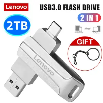 Lenovo 2 TB Metal USB Flash Sürücü 2-İN-1 128 GB USB 3.0 Tip-C Yüksek Hızlı Kalem Sürücü 2 TB Flash Disk Dizüstü Bilgisayar İçin Su Geçirmez
