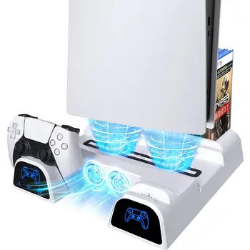 Için PS5 ince / PS5 Soğutma Standı Mavi ışık bazı Çift şarj İstasyonu ile Uyumlu Çift Denetleyici Kulaklık Uzaktan Tutucu