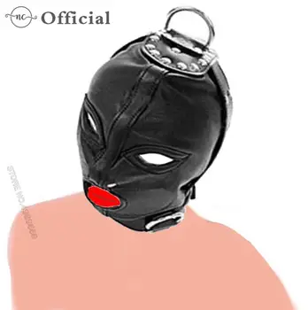 Fetiş Açık Göz Ve Ağız Kaput Maskesi Yetişkin Oyunu Erotik Parti Maskesi Hood Seksi PU Deri Maskeleri BDSM Başlık Köle Esaret Seks Oyuncakları