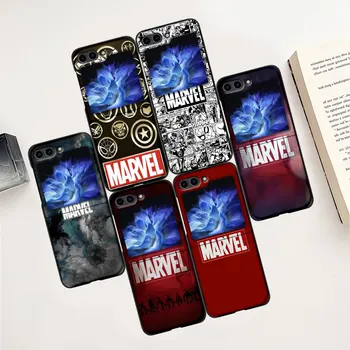 Marvel Logo Işareti samsung kılıfı Galaxy Z Flip 5 Flip5 Siyah Sert PC Coque Zflip5 Cep Telefonu Kapak Tampon