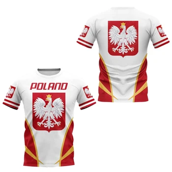 Polonya Ulusal Amblemi Bayrağı Baskı O Yaka Kısa Kollu Nötr Giyim Sokak Moda Büyük Boy günlük t-shirt Camisa