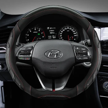 Karbon Fiber Deri D Şekli Araba direksiyon kılıfı Hyundai Sonata 9 İçin 2015 2016 2017 (3 Kollu) elantra 4 Spor 2015-2019