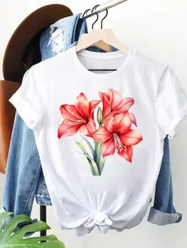 Suluboya Çiçek Tatlı 90s Sevimli Kadın Moda Rahat Baskı Üst Kısa Kollu Bayan O-boyun T Gömlek Giyim grafikli tişört T-shirt