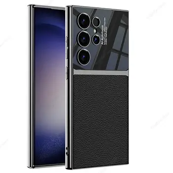YENİ Lüks Deri Kılıf Samsung Galaxy S24 Ultra Artı Kamera Koruma Funda Samsung S24 S 24 + Artı Ultra Coque Kılıfları