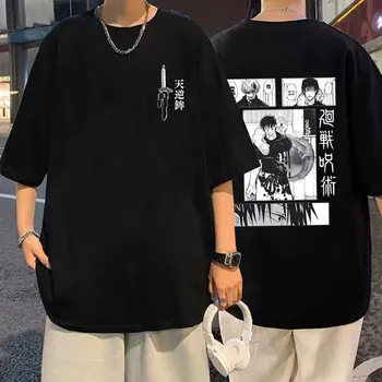 Anime Jujutsu Kaisen Fushiguro Toji VS Satoru Gojo Baskı T-shirt Erkekler Manga Saf pamuklu giysiler Erkek Vintage Boy T Shirt