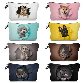 Taşınabilir Moda Açık Plaj Sevimli Hayvan Desen Kadın makyaj çantası Makyaj Çantası Kozmetik Çantaları Yaratıcılık Deldi Kediler Köpek Baskı