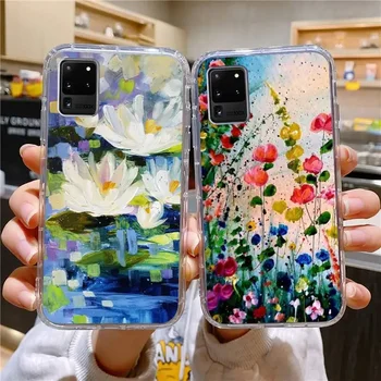 Kore Tarzı Tatlı Boyama Çiçek Telefon Kılıfı İçin Samsung Galaxy S10 S10e A70 Kenar S22 S23 Artı Ultra Note10 Şeffaf Kapak
