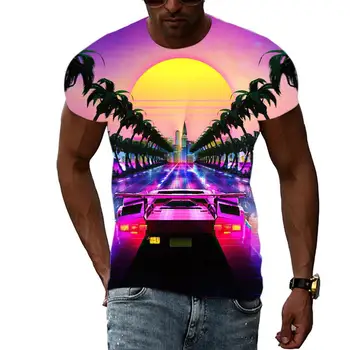Yaz Moda eğlence Doğal Manzara Palmiye ağacı t shirt Erkekler İçin 3D Baskı Hip Hop Harajuku Kişilik Yuvarlak Boyun Kısa Kollu