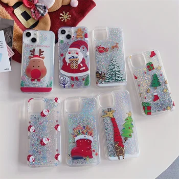 Sevimli Noel Baba Noel Telefon Kılıfı İçin Samsung Galaxy A54 A70 A70S A71 A72 A73 A80 A90 M30S M21 M51 Quicksand Glitter Kapak