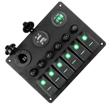 6 Gang Rocker Anahtarı Paneli Alüminyum Panel Araba tekne Devre LED Kesici DC 12 V / 24 V Dijital Voltmetre Çift USB Bağlantı Noktaları